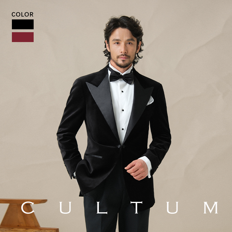 Cultum Satin Notch Lapel Buttoned Black Velvet Tuxedo Wedding Suit Men's Groom Formal Wear