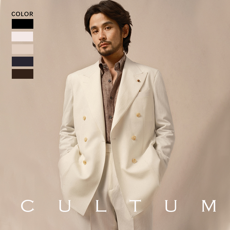 Cultum Napoli Spring and Summer Breathable Seersucker Half-Lined Non-Iron Double-Breasted Suit Casual Suit Set