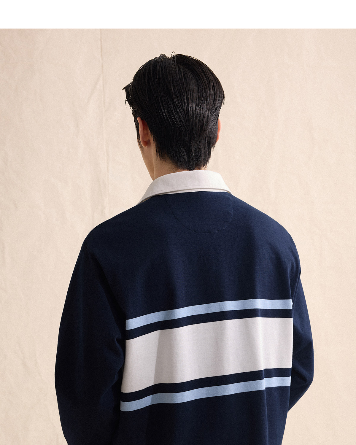 CULTUM Navy Striped Half-Placket Polo