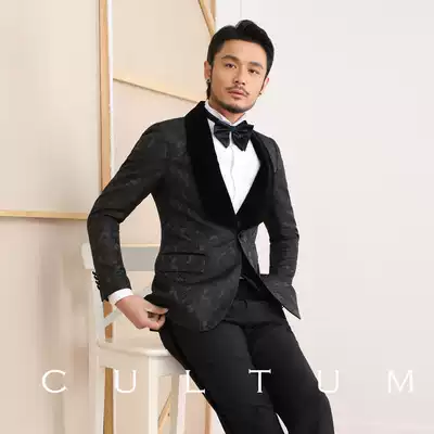 Three-piece light extravagance heavy industry banquet wedding embroidery printed dress male no ironing slim business gentleman suit suit suit