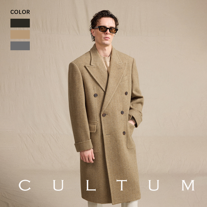 【High Weight 100% Wool】Cultum King Edition Polo Coat Double-Breasted Herringbone Woolen Jacket for Men