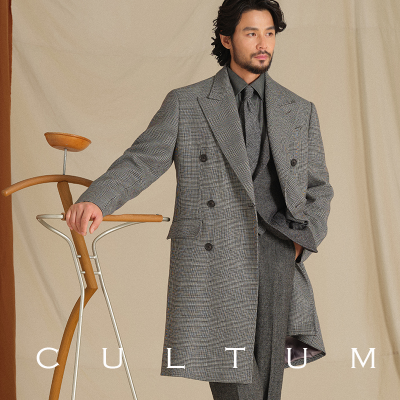 [Australian Fine Wool] Cultum Italian-Style Black and White Argyle Lapel Chester Coat for Men