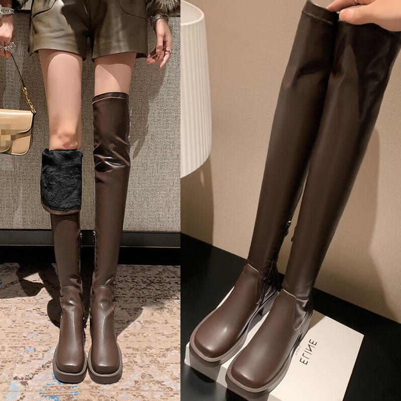 Flat-Soled Over-The-Knee Long Boots for Women, Medium Heel, Chunky Heel, Long Boots, Fleece-Lined, Thickened Snow Boots, Low Heel, High Boots, Cotton Boots, Size 40 Flat-Soled Over-The-Knee Long Boots for Women, Medium Heel, Chunky Heel, Long Boots, Fleece-Lined, Thickened Snow Boots, Low Heel, High Boots, Cotton Boots, Size 40