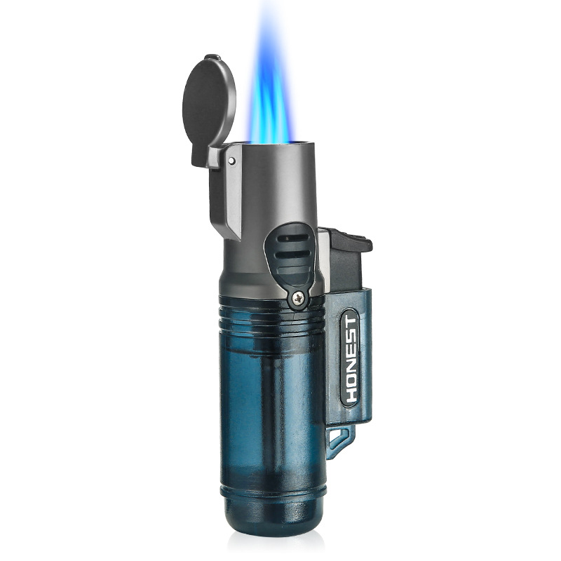 100 Honest transparent cabin triple straight punch lighter outdoor raw fire portable cigarette with blue firework cigar moxibustion inflatable lighter