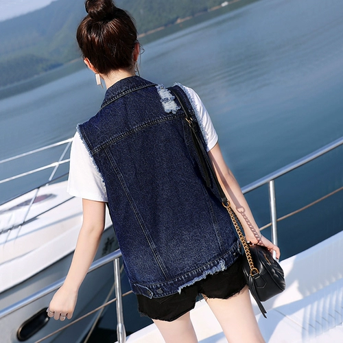 Джинсовый короткий весенний летний жилет, куртка без рукавов для отдыха, в корейском стиле