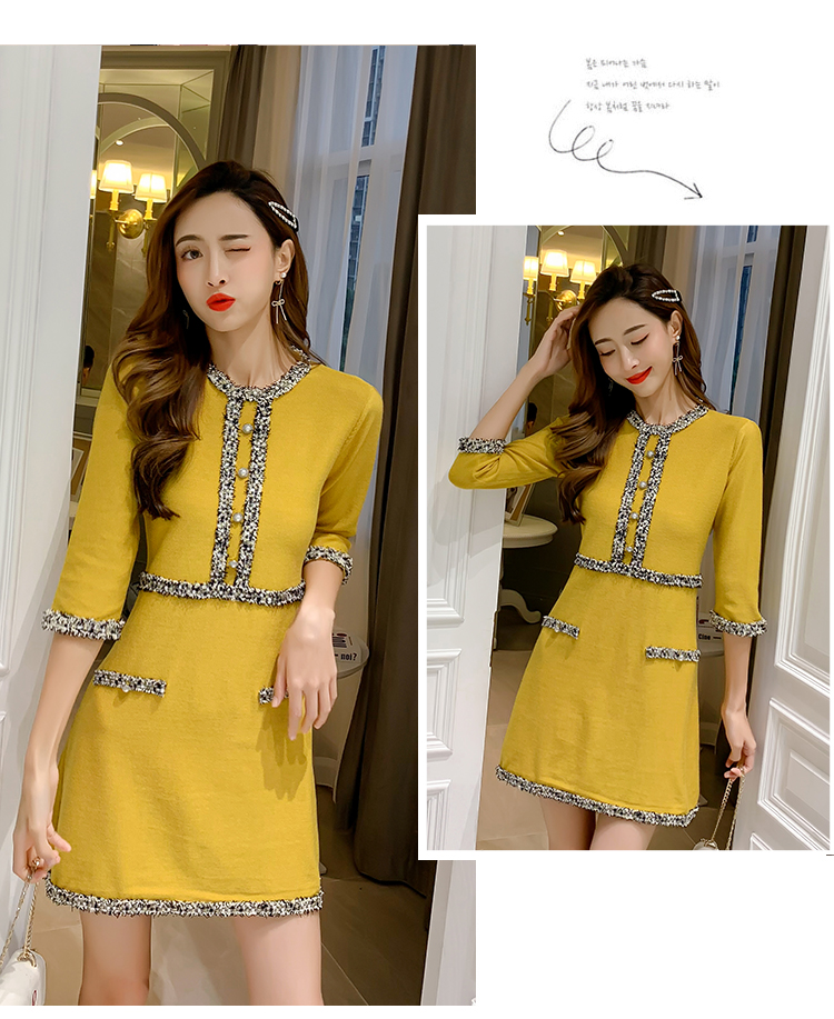 VK旗艦店 韓國小香風針織氣質排扣短袖洋裝