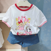 Child Clothing Summer Style Cartoon Pure Cotton Suction Sweating Round Collar Casual Girl middle and child Korean version T new short sleeve T-shirt