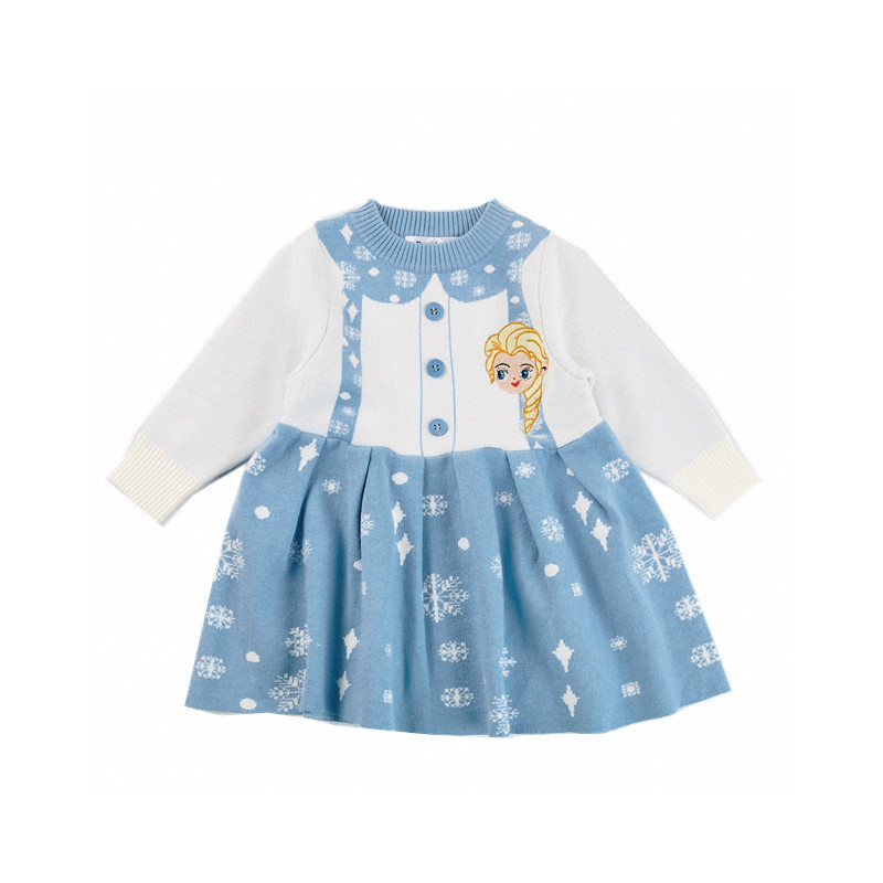 Autumn and winter new girls fresh blue Aisha princess sweater dress cotton soft and comfortable knitted dress