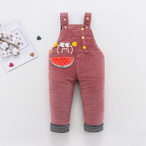 Childrens corduroy strap cotton pants plus velvet can open the crotch to keep warm and thicken mens and womens baby winter pants 2-3