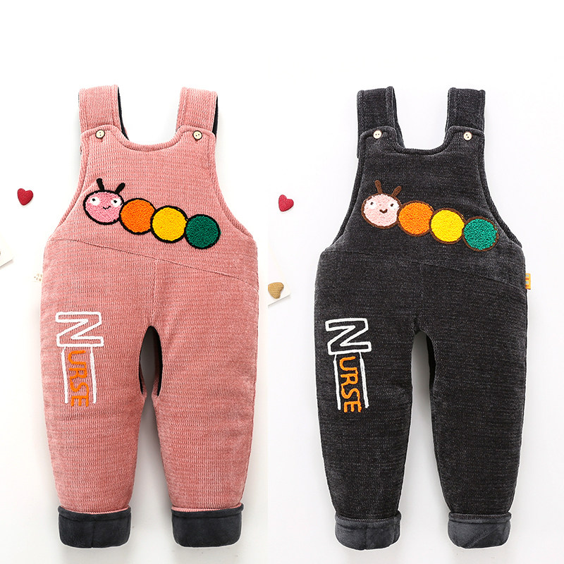 Children plus thickened strap cotton pants winter new male and female baby opening up cotton pants and warm pants