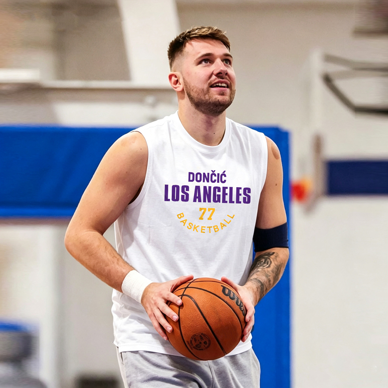 Doncic Lakers Pure Cotton Sleeveless Short-Sleeve No. 77 Jersey T-Shirt American Basketball Training Shooting Vest Wide Shoulder