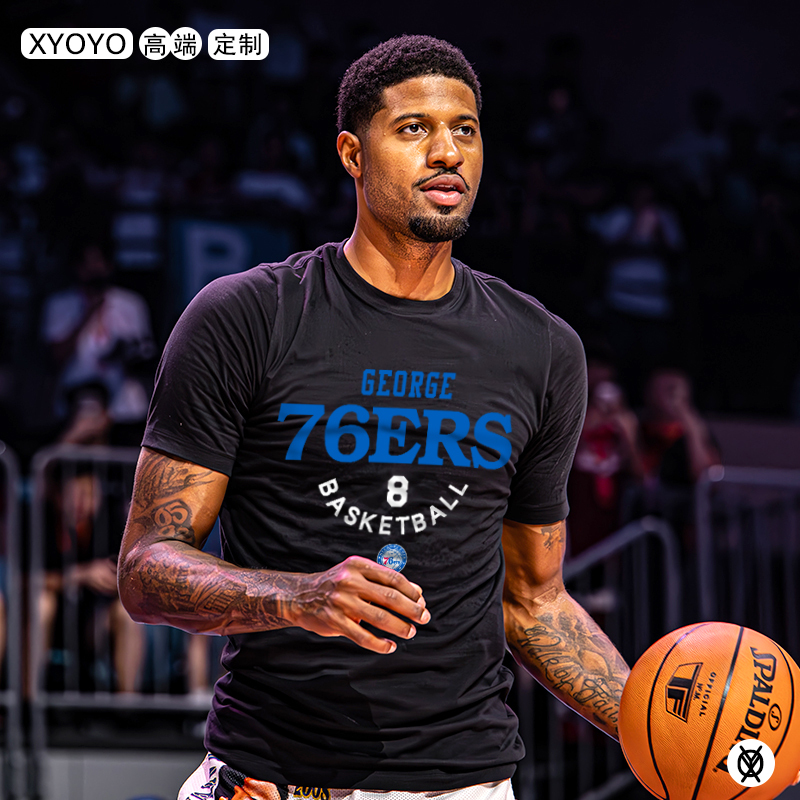 Paul George Basketball Short-Sleeved T-Shirt Men's Philadelphia 76Ers No. 8 Pg Sports Loose Cotton T-Shirt Jersey Training Uniform