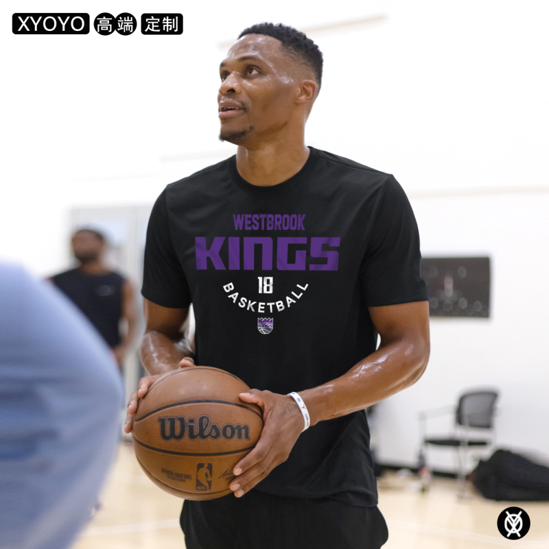 Kings Westbrook No. 18 Jersey Short-Sleeved Pure Cotton American Basketball Training Quick-Drying Shooting T-Shirt