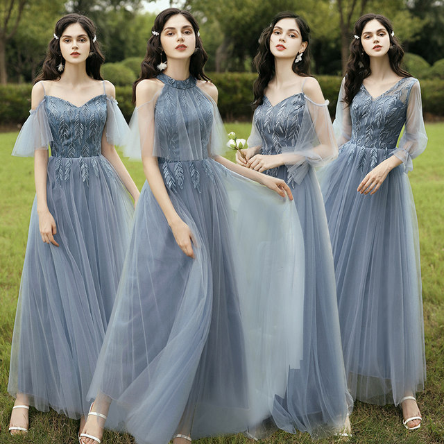 Bridesmaid dress long 2021 new autumn fairy dress is thin bridesmaid evening dress female choir costume