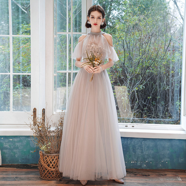 Bridesmaid dress female fairy temperament 2021 new summer long section thin bridesmaid dress dress wedding host dress