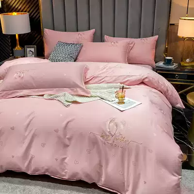 Pure cotton 100 long staple cotton light luxury four-piece cotton European style Nordic bed sheets quilt cover Ice Silk Bedding 4