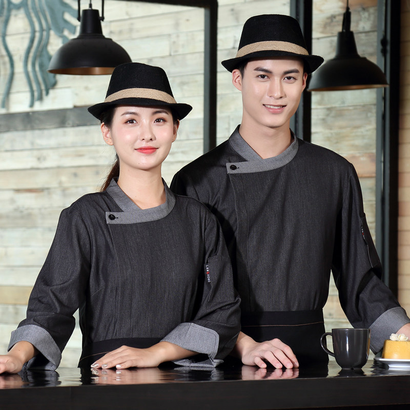 Front desk cash register work clothes spring and summer clothes cafe waiter uniform female western fast food restaurant work clothes long sleeves