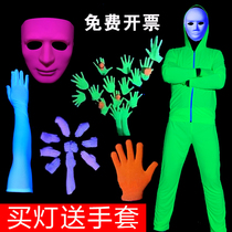  Fluorescent gloves luminous performance hand shadow dance props light performance clothes Black light fluorescent green luminous gloves