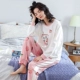 Bộ đồ ngủ mùa thu nữ mùa xuân và mùa thu cotton tinh khiết dài tay 2019 lưới mới màu đỏ Hàn Quốc ngọt ngào và dễ thương Bộ đồ phục vụ sinh viên ở nhà - Bên ngoài ăn mặc