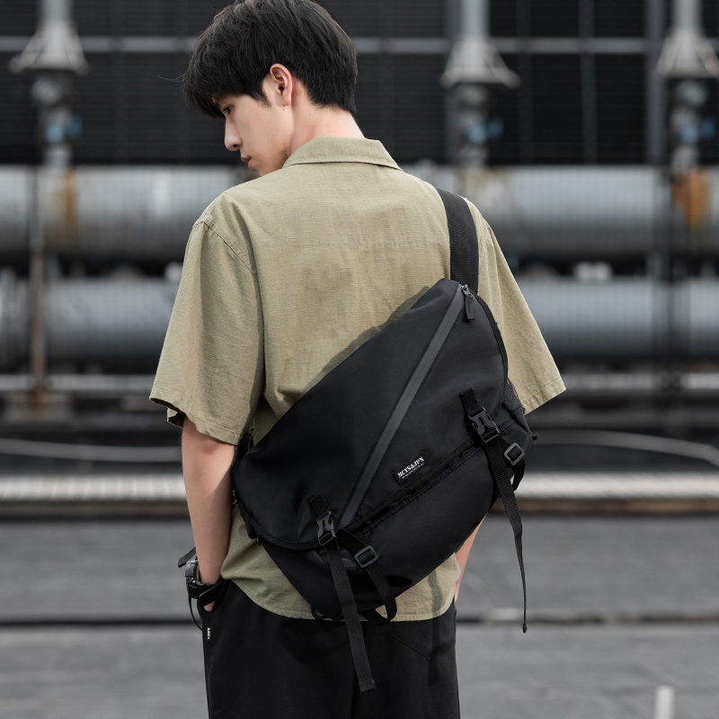 Single Shoulder Bag Men's Bag Men's Slanted Satchel Wave Tooling Function Day Tying Book Bag Computer Bag Satchel Big Capacity