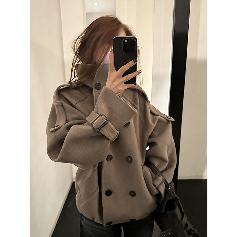 Stand Collar Short Woolen Coat for Women, 2025 Winter New Korean Style, Petite, High-End, Thick Woolen Overcoat