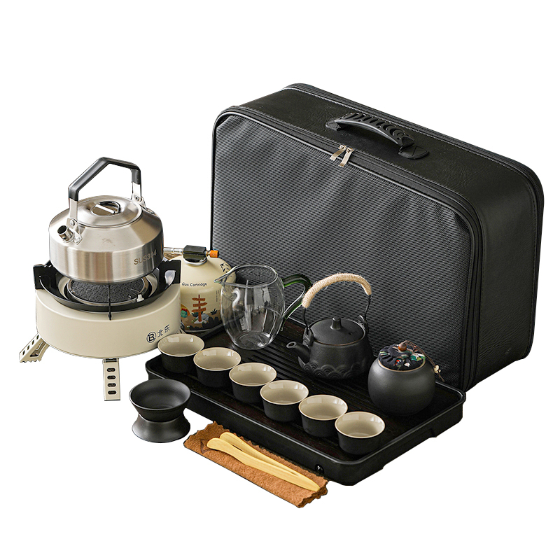 High-End Outdoor Camping Tea Set, Complete Set for Boiling Water, Travel Tea Set, Portable Car-Mounted Tea Brewing and Tea Making Set