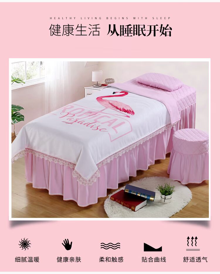 Net khăn trải giường màu đỏ in Flamingo Beauty denim mềm da thân thiện với thẩm mỹ viện massage spa dầu gội khử trùng bedspread - Trang bị tấm mẫu ga phủ giường spa