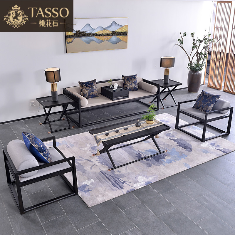 New Chinese solid wood sofa combination simple leisure log hotel sample house display center Zen antique reception custom furniture