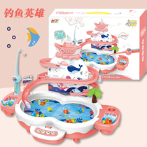 Fishing hero multi-function electric toy stage slide music play magnetic fishing children puzzle