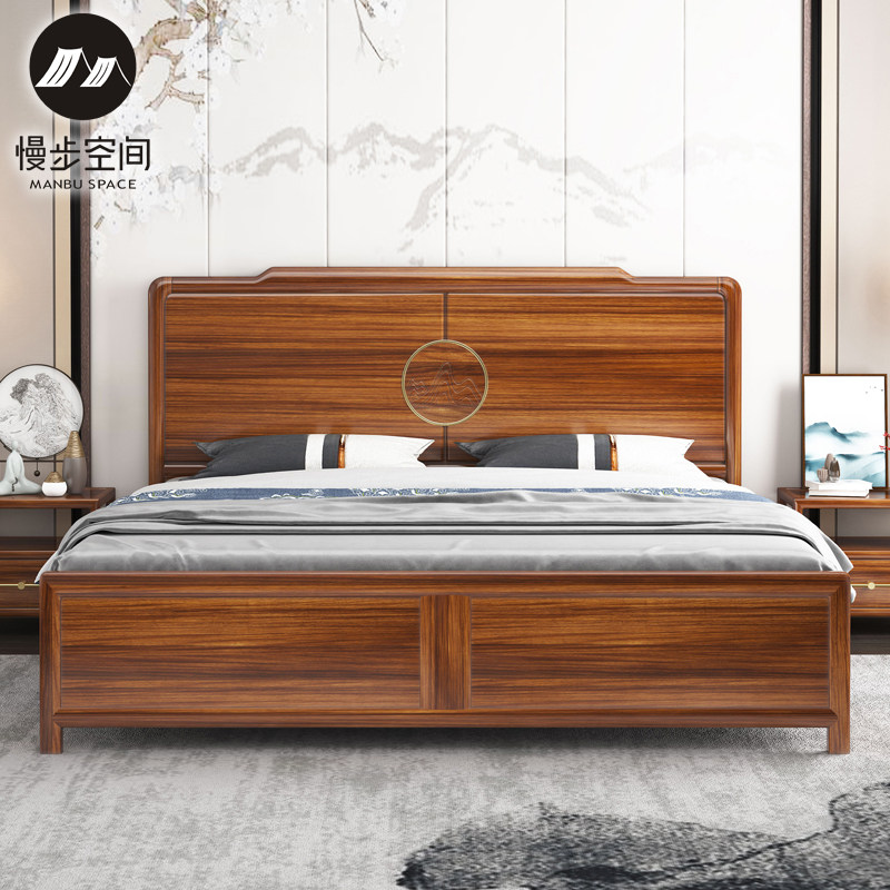 New Chinese solid wood bed 1 8 m Double beds Modern minimalist gold silk sandalwood 1 5m Bedroom Hard on storage wedding bed