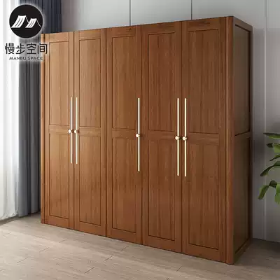 New Chinese solid wood wardrobe open door gold sandalwood five door pull door large wardrobe bedroom storage wardrobe
