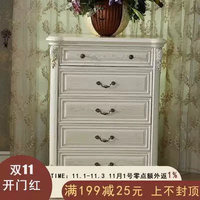 European style cabinet solid wood bucket cabinet White pastoral style storage cabinet elegant bedroom cabinet antique white storage cabinet
