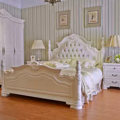 European style solid wood bed double bed Princess modern simple 1 8 meters 1 5 French bed small beauty carved wedding bed master bedroom