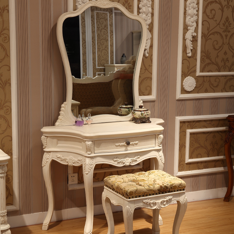 Eurostyle Solid Wood Makeup Bench Small Family of white Tian Yuan furniture Furniture Antique Fashion Han Style Makeup Desk With Bench Special Price