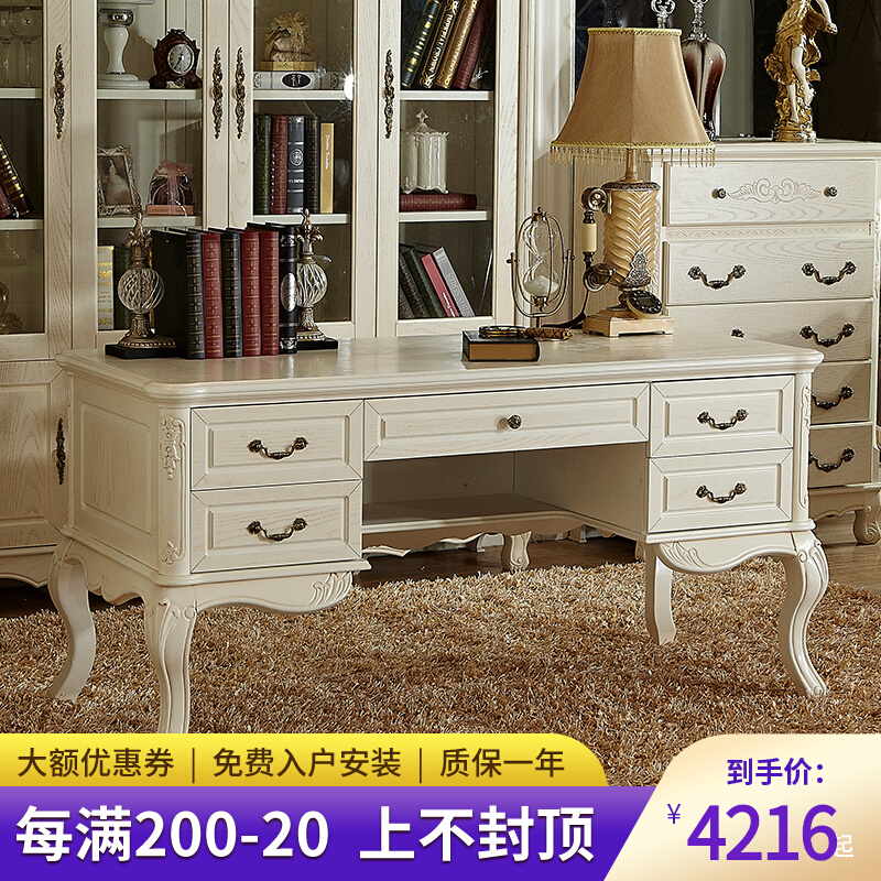 Eurostyle Solid Wood Desk White Antique Fields Garden Style Furniture desk Extravagant Computer Desk desk