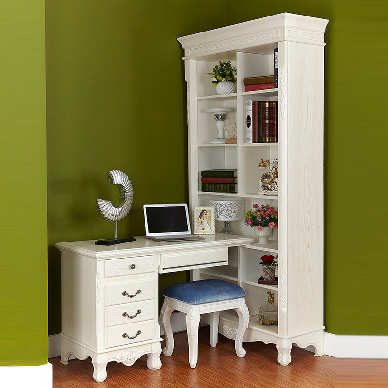 European-style computer desk white pastoral furniture bookshelf student desk home antique study table ash desk