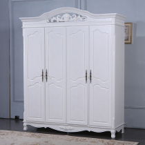 Special European wardrobe pastoral furniture four-door white antique solid wood wardrobe flat door Manchurian mandshurica storage cabinet