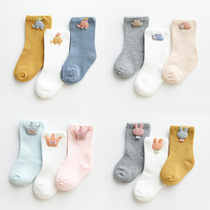 Spring autumn winter newborn baby boy male and female baby 0-1-3-year-old cartoon cute pure cotton medium long cylinder boneless stockings