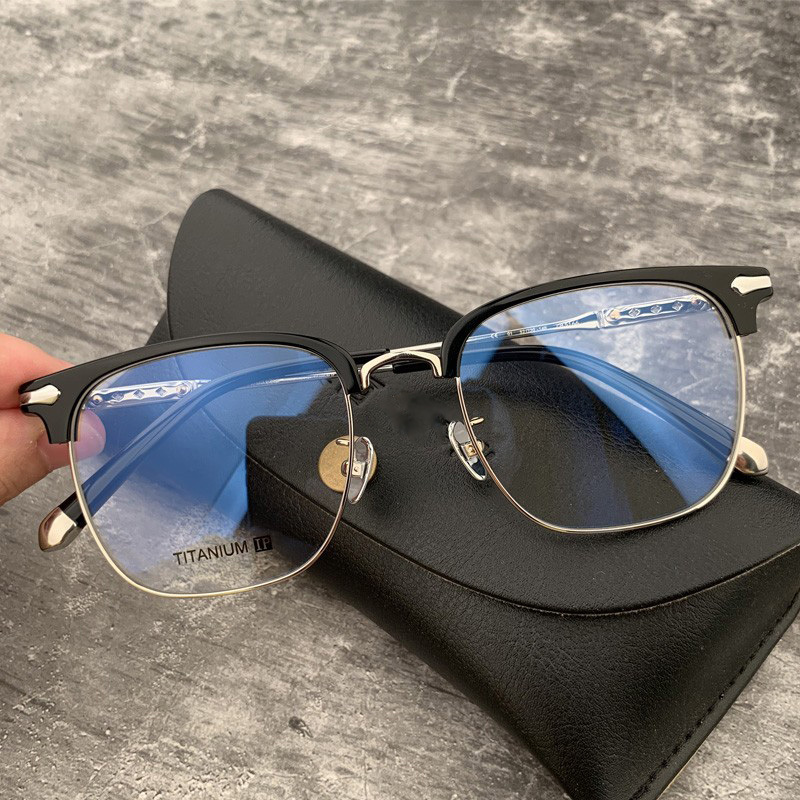 New Large-Frame Eyebrow Frame, Personalized Ultra-Light Pure Titanium Full-Frame Unisex Eyeglass Frame, Suitable for Prescription Lenses or Non-Prescription Lenses