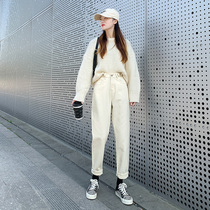 Xiaomi Bear Rice White Straight Drum Jeans Woman 2022 Spring Autumn New High Waist Loose With Slim 90% Broadleg Old Daddy