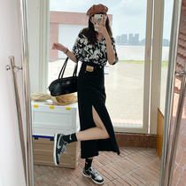 Xiaomi Bear High Waist Side Open Fork Cowboy Half Body Dress Womens Summer Medium Long Cash Lean A Character Hot Girl Bag Hip Long Pants