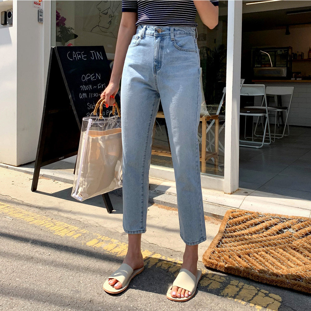 Xiaomi Bear Blue Straight Jeans Women's 2022 New Spring and Autumn High Waist Thin Loose Light Color Eight-point Cigarette Pants