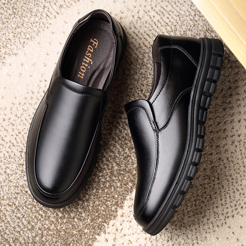 Leather Shoes Men Business Casual Spring New Middle Aged Black Working Shoes Softbottom Dad Is Loading The Men's Shoes