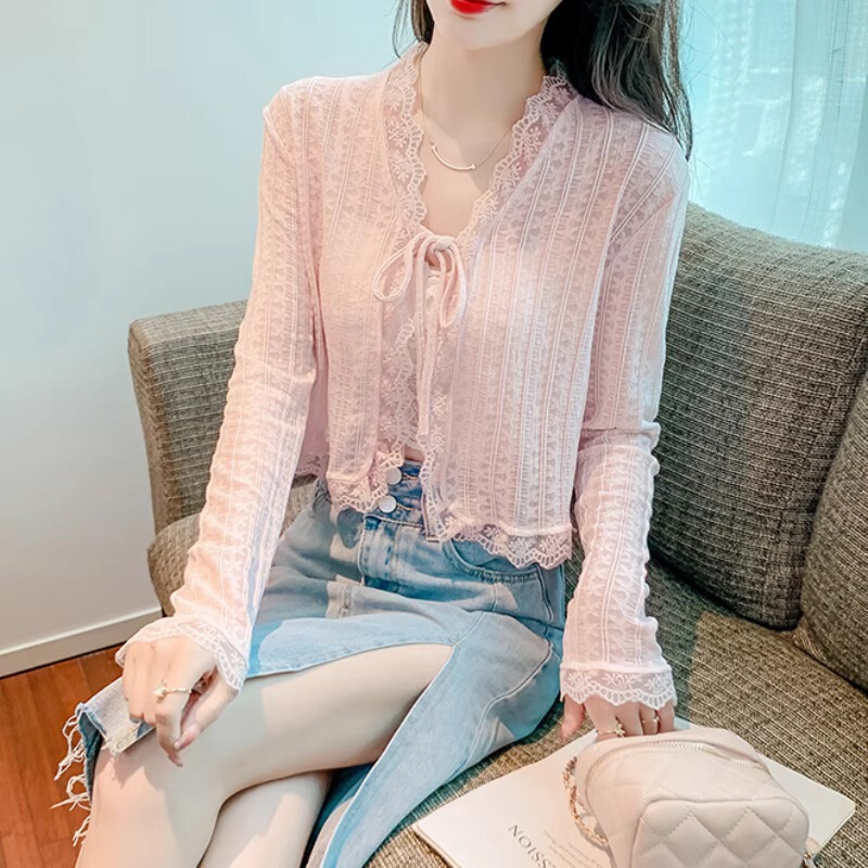 Summer Gentle and Versatile Sweet Shawl Jacket Top Thin Short Lace-Up Lace Sunscreen Cardigan for Women Summer Gentle and Versatile Sweet Shawl Jacket Top Thin Short Lace-Up Lace Sunscreen Cardigan for Women
