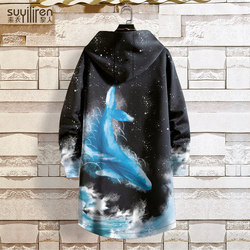 Chinese style men's trendy large size windbreaker autumn coat men's national trend whale clothes mid-length thickened coat