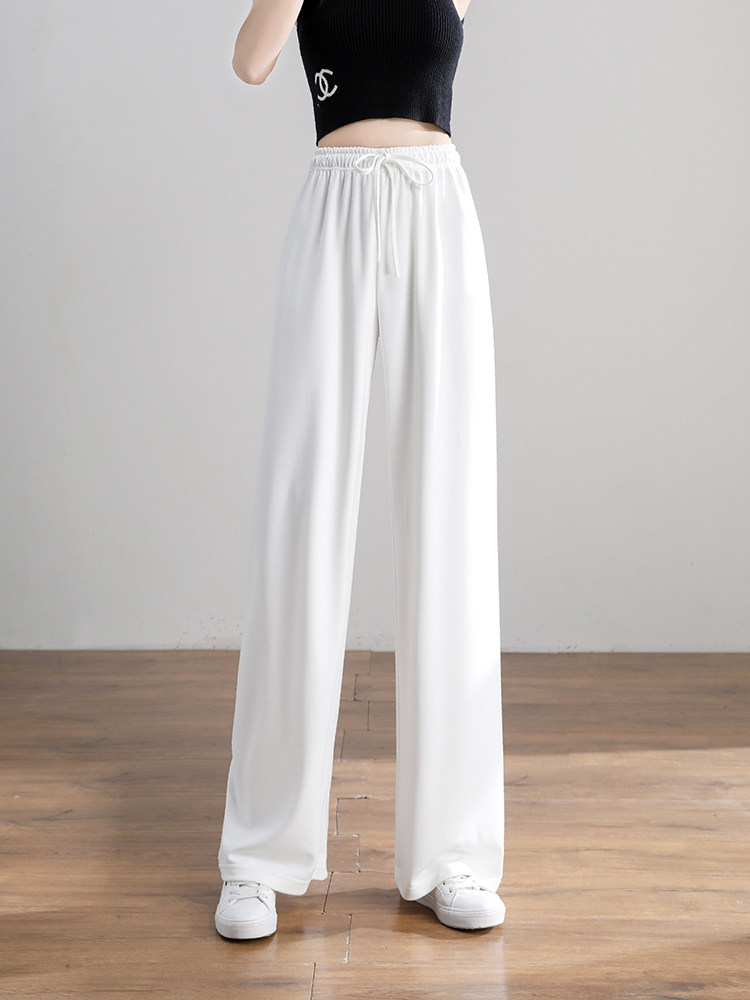 Wide-leg pants women's summer thin section high waist drape white pants cupro loose straight casual pants drawstring ice silk