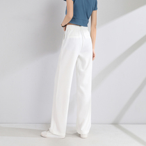 White Broadlegged Pants Woman Summer Thin with high waist pituality Straight drum Loose Western Dress Pants Spring Autumn Pendant Sensation with a sense of design