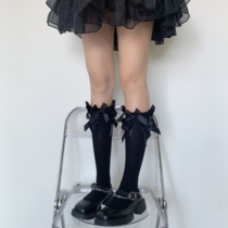 Lolita original retro black multiple bow calf socks white jk girl college wind pile pile socks