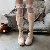 Lolita hollow white black cylinder lace socks big lace jk net red with boots over knee socks