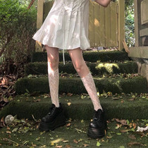 Lolita French vintage Eurgen yarn white lace hollow flower fairy jk calf and knee pile stockings